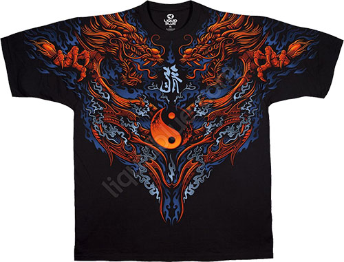  Liquid Blue - Dark Fantasy Black Athletic T - Shirt - Yin Yang Thing