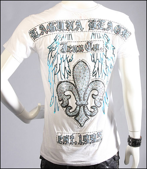 Laguna Beach -   - Mens Crystal Cove Beach White T-Shirt Blue Design ( )