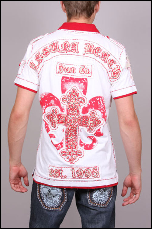 Laguna Beach -   - Mens Newport Beach White-Red Polo Shirt ( )