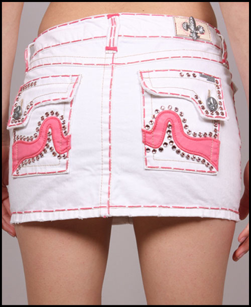 Laguna Beach -  - Sunset Beach Pink Stitch White Mini Skirt (  2G - 288 )