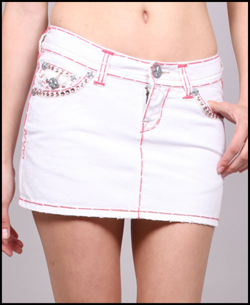 Laguna Beach -  - Womens Long Beach Pink Stitch White Wash Mini Skirt (  2G - 288 )