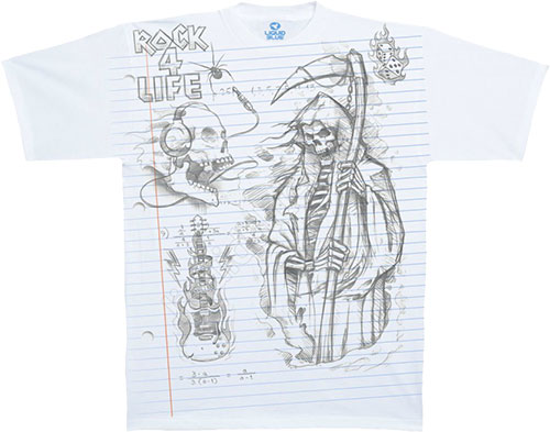 Liquid Blue - Musica White Athletic T - Shirt - Reaper Sketch