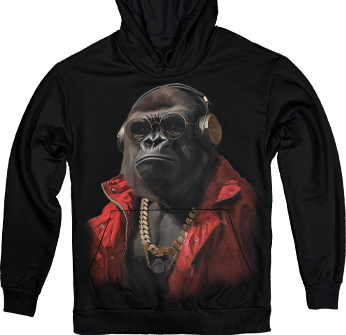 Gorilla Wearing Headphones in Black