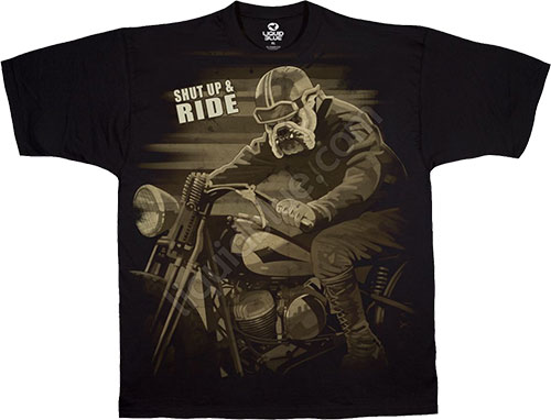  Liquid Blue - Biker Black T - Shirt - Bulldog Rider