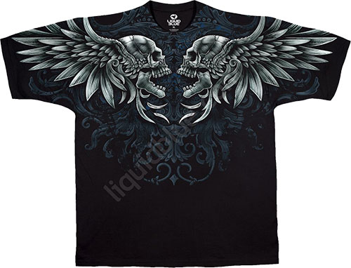  Liquid Blue - Skulls Black Athletic T - Shirt - Feathered Fury