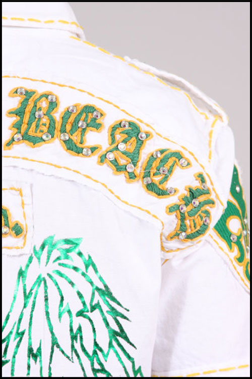 Laguna Beach - Футболка мужская - Mens Crystal Cove White-Yellow-Green Button Down Shirt (с кристаллами)