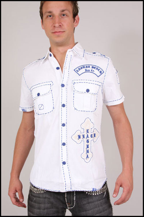 Laguna Beach -   - Mens Newport Beach White-Blue Button Down Shirt