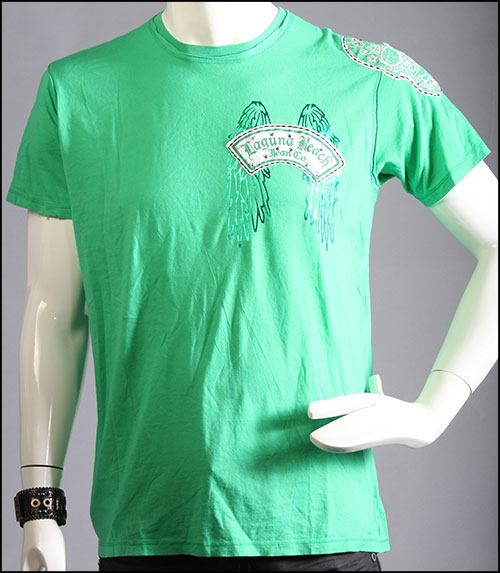 Laguna Beach - Футболка мужская - Mens Sunset Beach Green T-Shirt (с кристаллами)