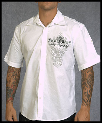 Rebel Spirit - Мужская рубашка - SSW110772-WHT - 97% хлопок 3% спандекс