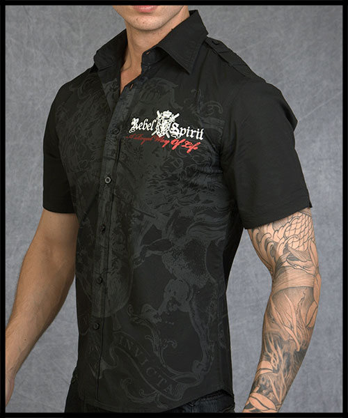 Rebel Spirit - Мужская рубашка - SSW110773-BLK - 97% хлопок 3% спандекс