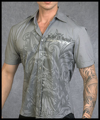 Rebel Spirit - Мужская рубашка - SSW110775-GREY - 97% хлопок 3% спандекс