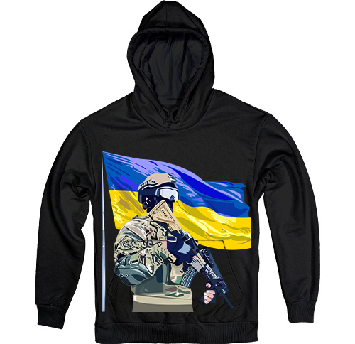 Худи - Ukrainian Flag and Warrior in Black