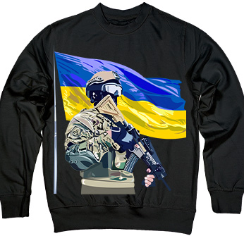 Ukrainian Flag and Warrior in Black