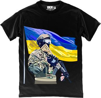 Футболка - Ukrainian Flag and Warrior in Black