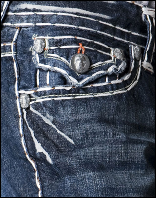 Laguna Beach - Джинсы Мужские - Mens Newport Beach Leather Pocket Double Hand Stitch White Destroyed Denim