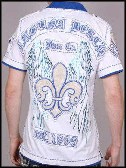 Laguna Beach - Футболка мужская - Mens Crystal Cove White-Blue Polo Shirt (с кристаллами)