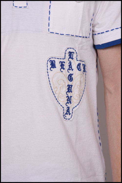 Laguna Beach - Футболка мужская - Mens Crystal Cove White-Blue Polo Shirt (с кристаллами)