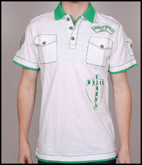 Laguna Beach - Футболка мужская - Mens Crystal Cove White-Green Polo Shirt (с кристаллами)