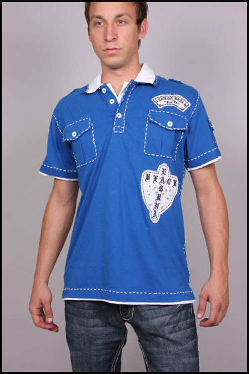 Laguna Beach - Футболка мужская - Mens Crystal Cove Blue-White Polo Shirt (с кристаллами)