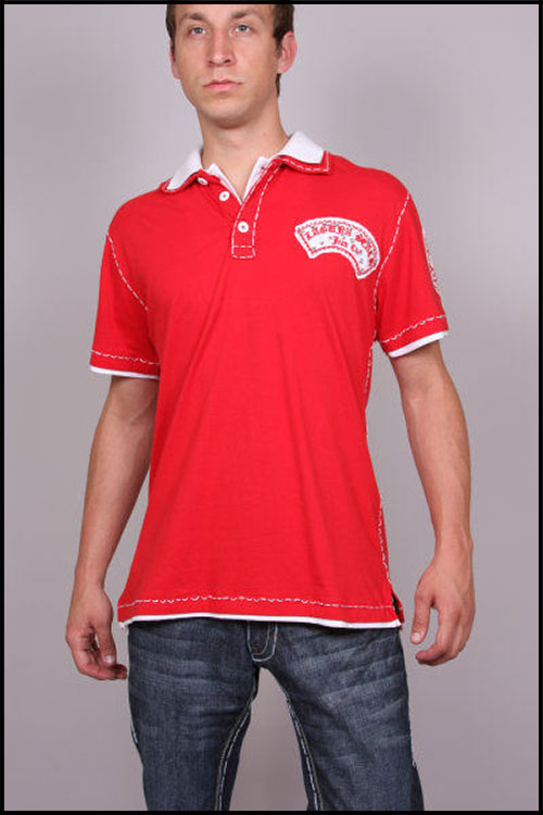 Laguna Beach - Футболка мужская - Mens Crystal Cove Red-Khaki Polo Shirt (с кристаллами)
