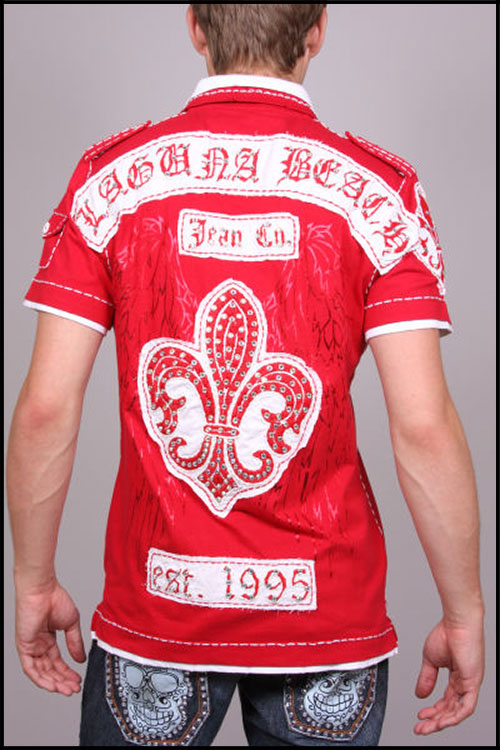 Laguna Beach - Футболка мужская - Mens Crystal Cove Red-White Polo Shirt (с кристаллами)