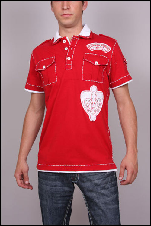 Laguna Beach - Футболка мужская - Mens Crystal Cove Red-White Polo Shirt (с кристаллами)