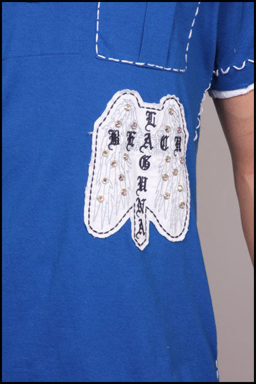 Laguna Beach - Футболка мужская - Mens Long Beach Blue-White Polo Shirt (с кристаллами)
