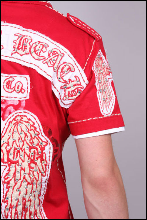 Laguna Beach - Футболка мужская - Mens Long Beach Red-White Polo Shirt (с кристаллами)