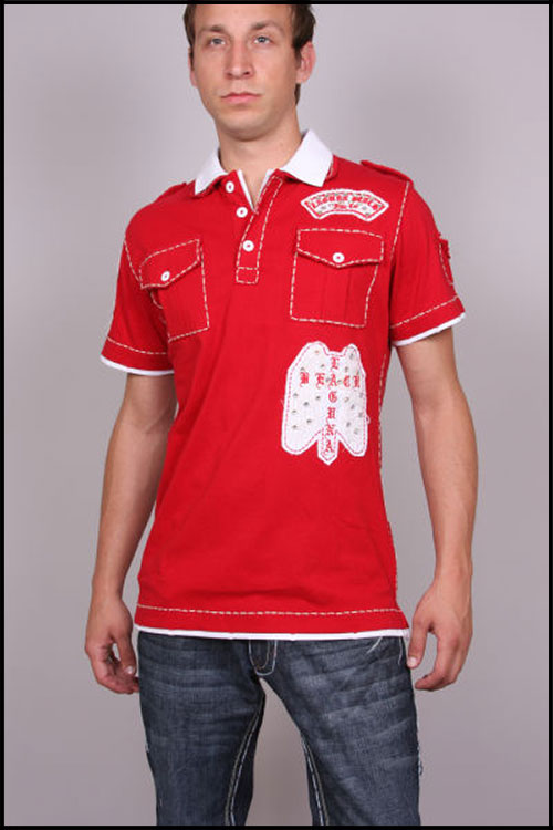 Laguna Beach - Футболка мужская - Mens Long Beach Red-White Polo Shirt (с кристаллами)