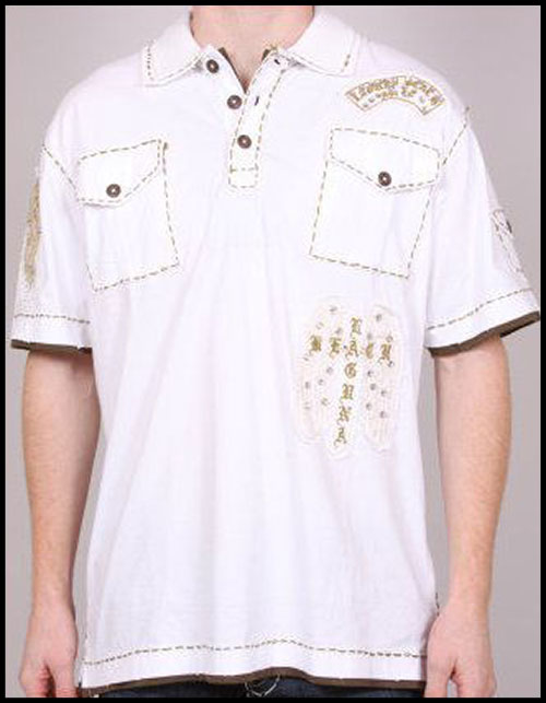 Laguna Beach - Футболка мужская - Mens Long Beach White-Olive Polo Shirt (с кристаллами)
