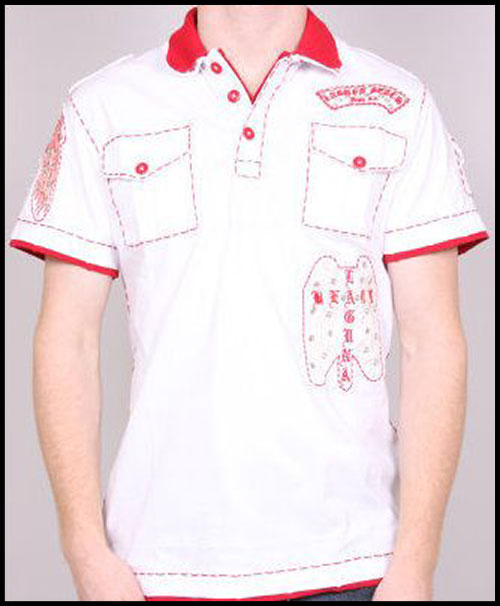 Laguna Beach - Футболка мужская - Mens Long Beach White-Red Polo Shirt (с кристаллами)