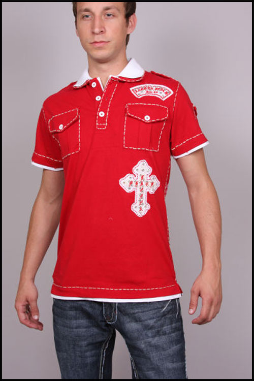 Laguna Beach - Футболка мужская - Mens Newport Beach Red-White Polo Shirt (с кристаллами)