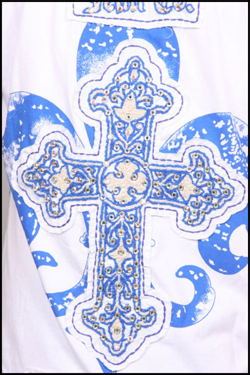 Laguna Beach - Футболка мужская - Mens Newport Beach White-Blue Polo Shirt (с кристаллами)