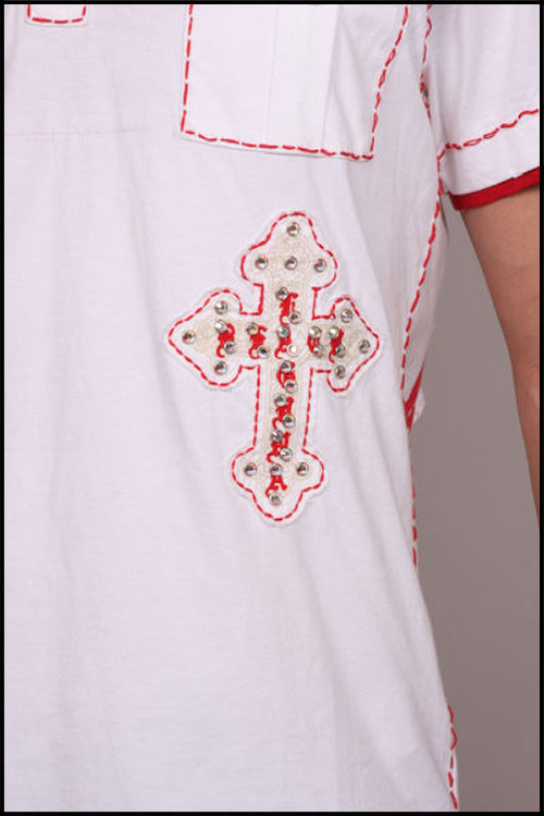 Laguna Beach - Футболка мужская - Mens Newport Beach White-Red Polo Shirt (с кристаллами)