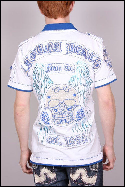 Laguna Beach - Футболка мужская - Mens Sunset Beach White-Blue Polo Shirt