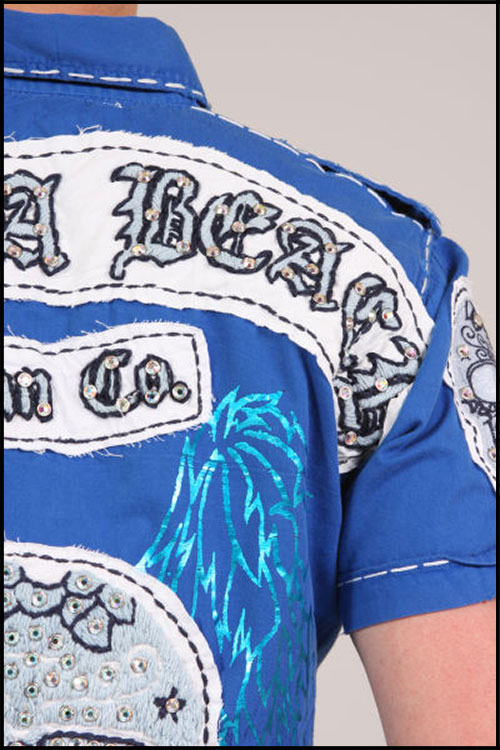 Laguna Beach - Футболка мужская - Mens Sunset Beach Blue Button Down Shirt (с кристаллами)