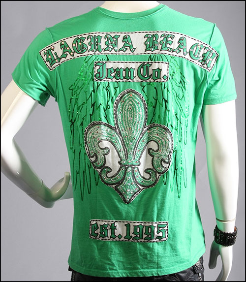 Laguna Beach - Футболка мужская - Mens Crystal Cove Beach Green T-Shirt (с кристаллами)