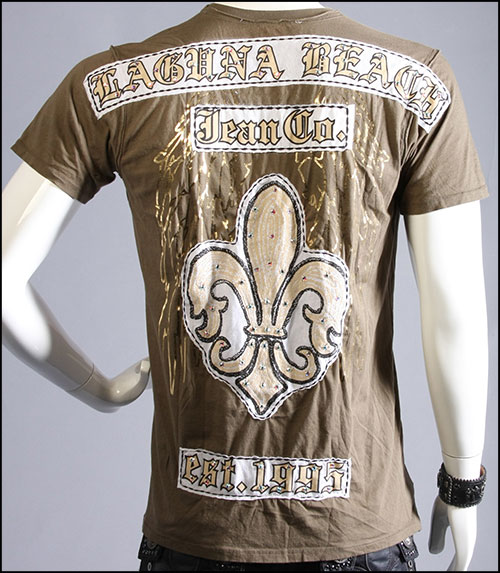 Laguna Beach - Футболка мужская - Mens Crystal Cove Beach Olive T-Shirt (с кристаллами)