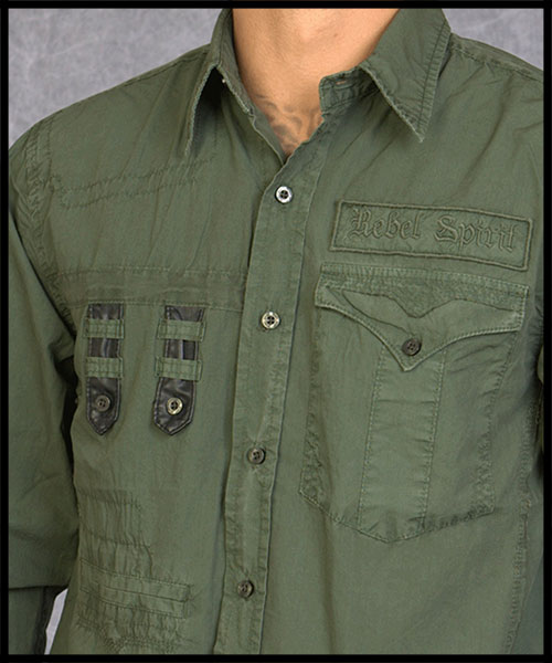 Rebel Spirit - Мужская рубашка - LSW100652-OLV - 100% хлопок стрейч