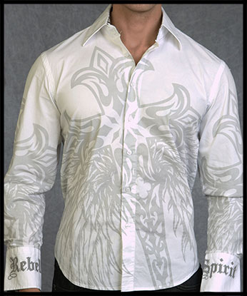 Rebel Spirit - Мужская рубашка -LSW110778-WHT - 97% хлопок 3% спандекс