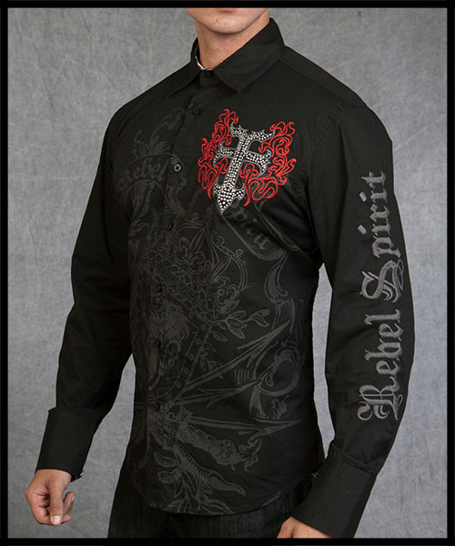 Rebel Spirit - Мужская рубашка - LSW111099-BLK - 100% хлопок