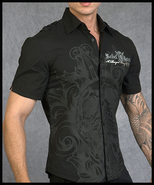 Rebel Spirit - Мужская рубашка - SSW110770-BLK - 97% хлопок 3% спандекс