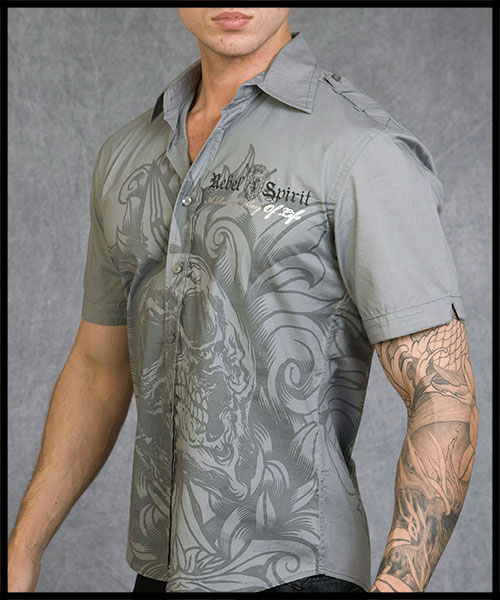 Rebel Spirit - Мужская рубашка - SSW110775-GREY - 97% хлопок 3% спандекс