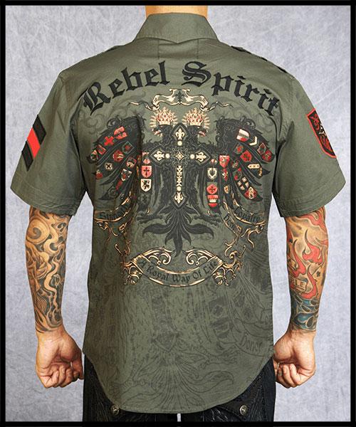 Rebel Spirit - Мужская рубашка - SSW111027-OLV - 97% хлопок 3% спандекс